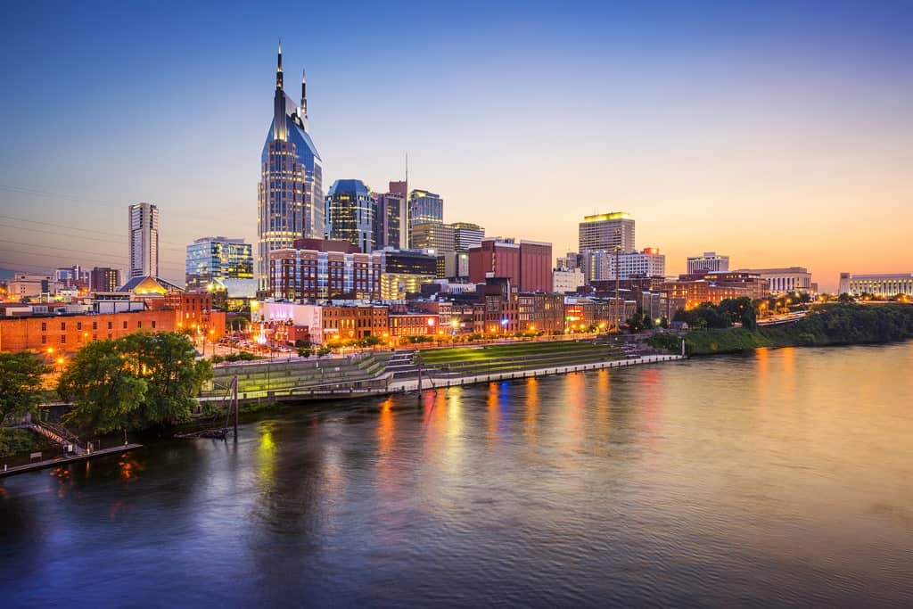 Downtown Nashville skyline at night